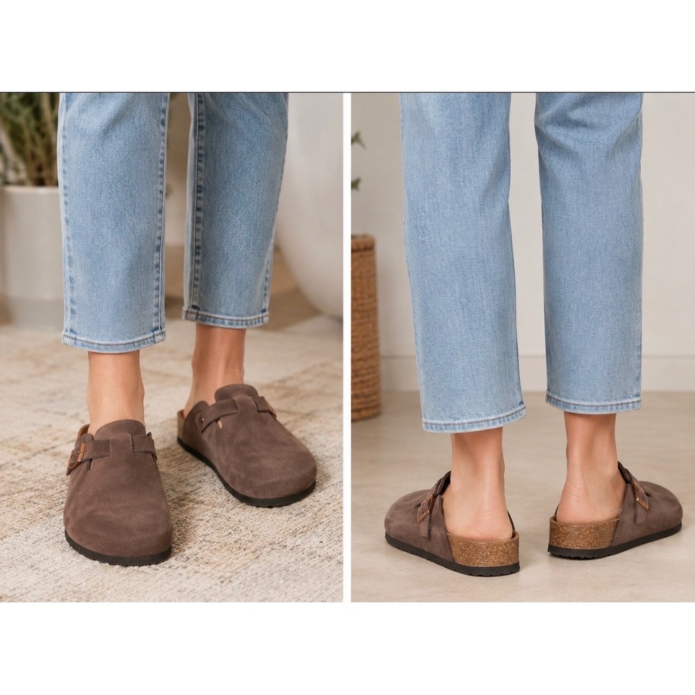 Project Cloud Genuine Suede Footbed Clogs Sz 8 Brown Comfort Mule Shoes